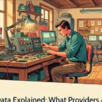 Technician with hands on listening equipment picking up faint b2b intent data signals at a workbench