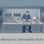 hands evaluating mailreach alternatives on a lit workbench beside two similar rack units