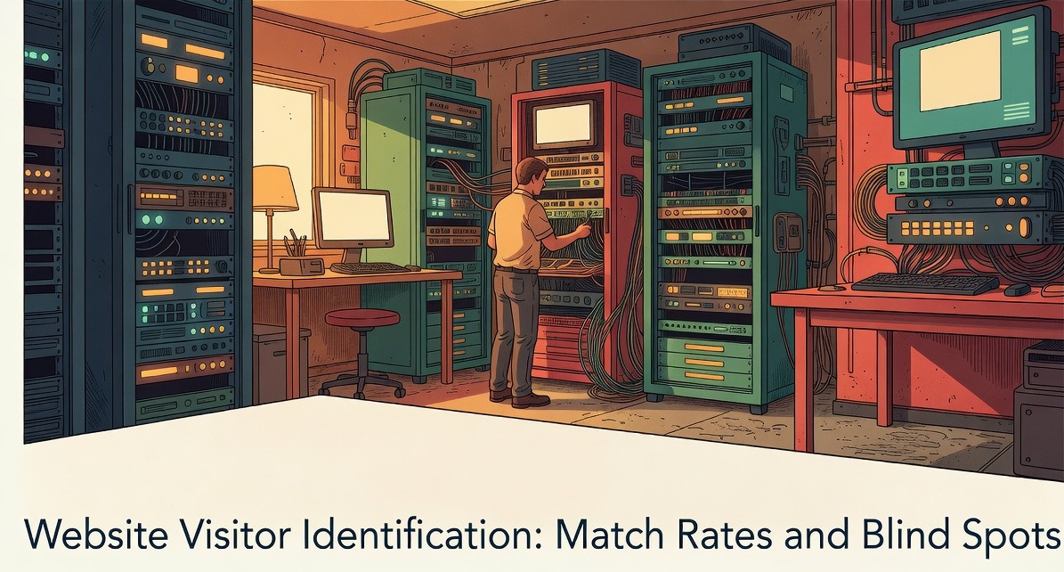 analyst tracing network cables in server rack to illustrate website visitor identification data flow