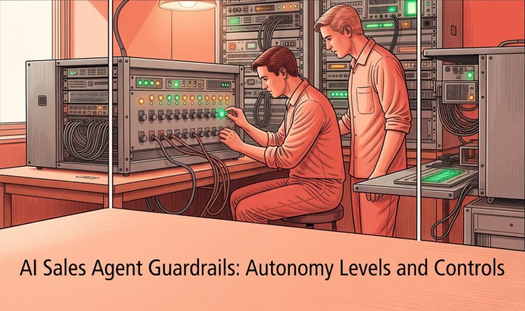 RevOps professional configuring ai sales agent guardrails at a workstation with pipeline controls visible